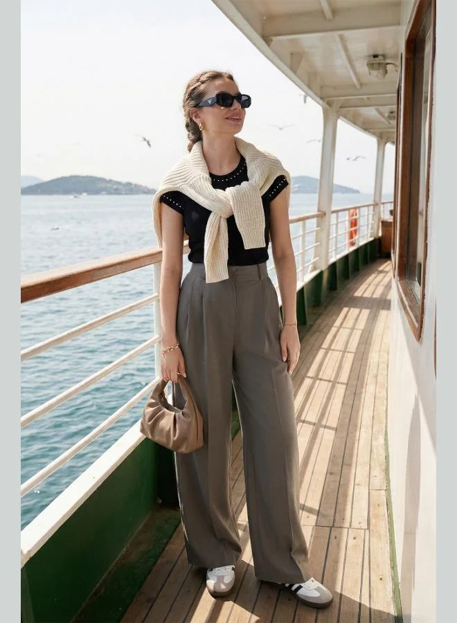 ليلا Lela Wide Leg High Waist Wide Leg Pleated Trousers Women's Pants 6923871